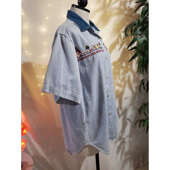 Lets Quizz Again Womens Vintage Embroidered Country Button Up Top Size M Striped - Picture 4 of 9